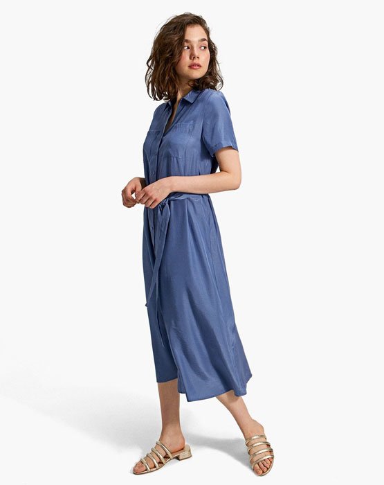 vestido azul stradivarius