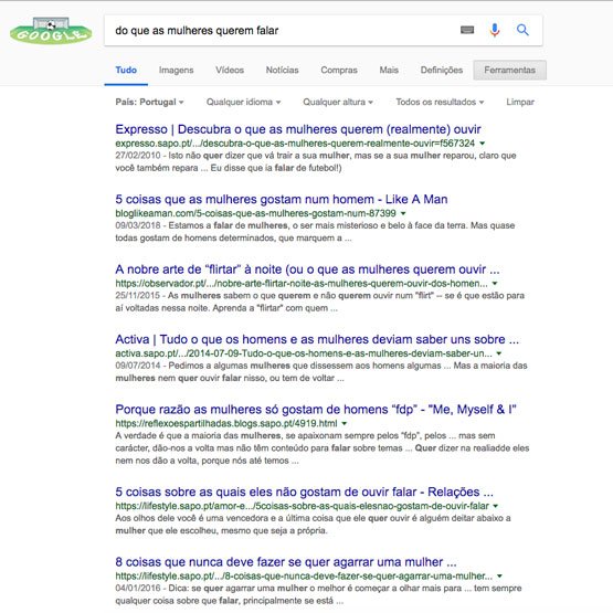 pesquisa no google de que é que as mulheres querem falar