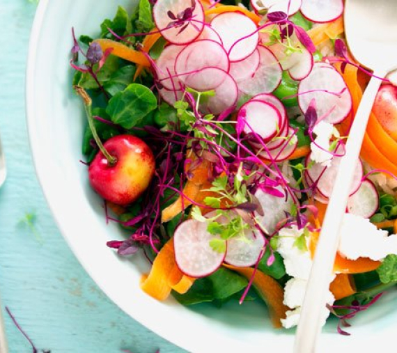Salada de verão com rabanete e cerejas