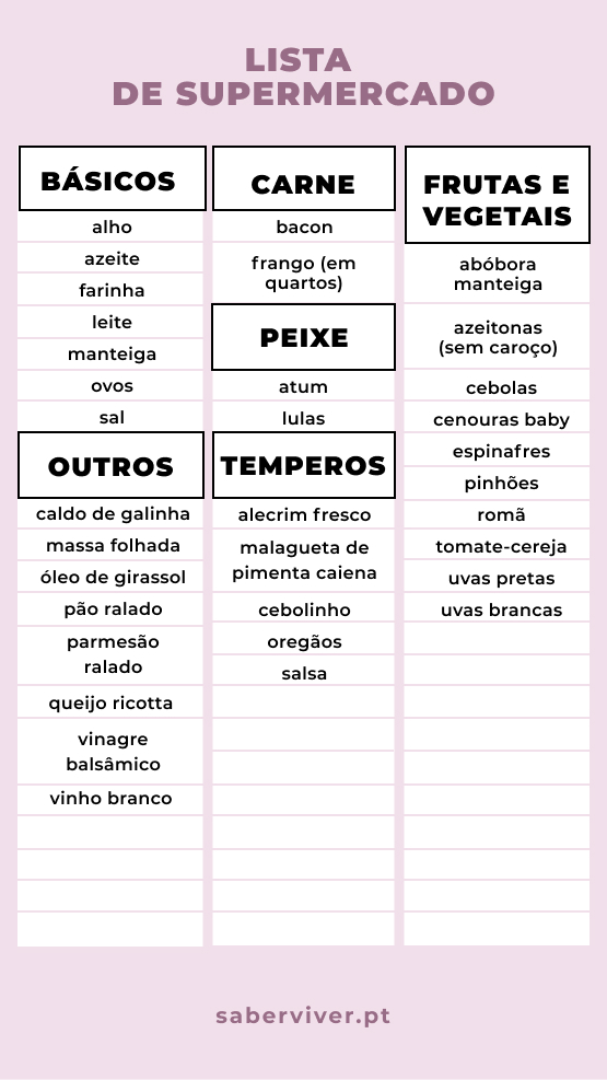 ementa da semana, ingredientes