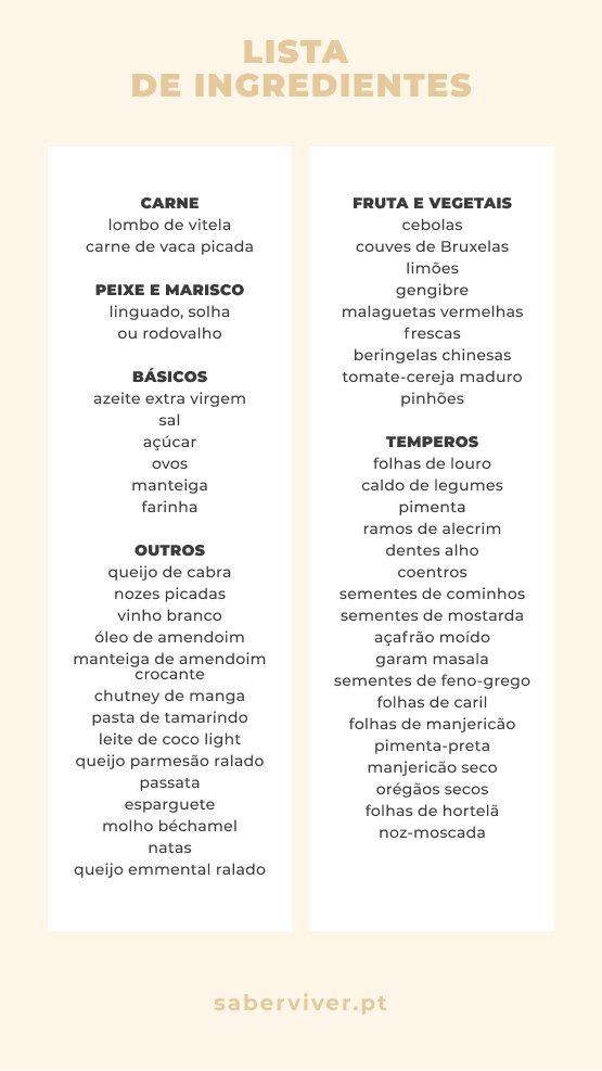 lista ingredientes ementa semanal