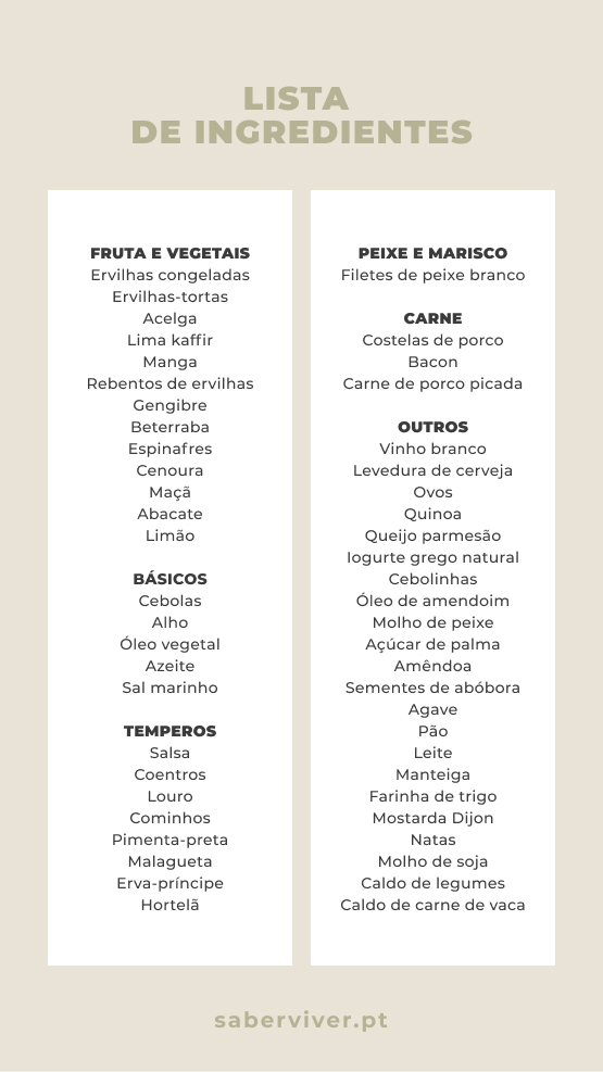 lista de ingredientes