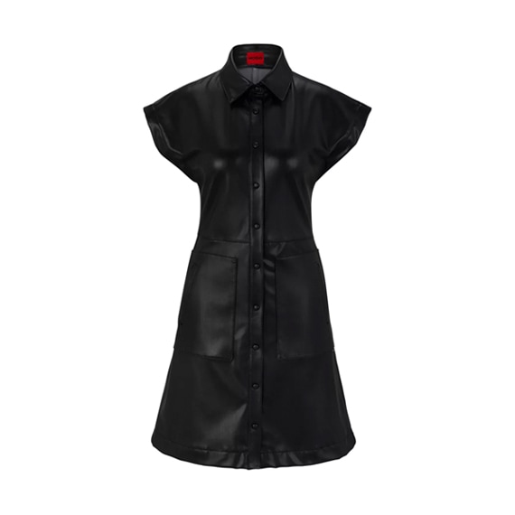 Vestido de pele sintética com mangas cavadas