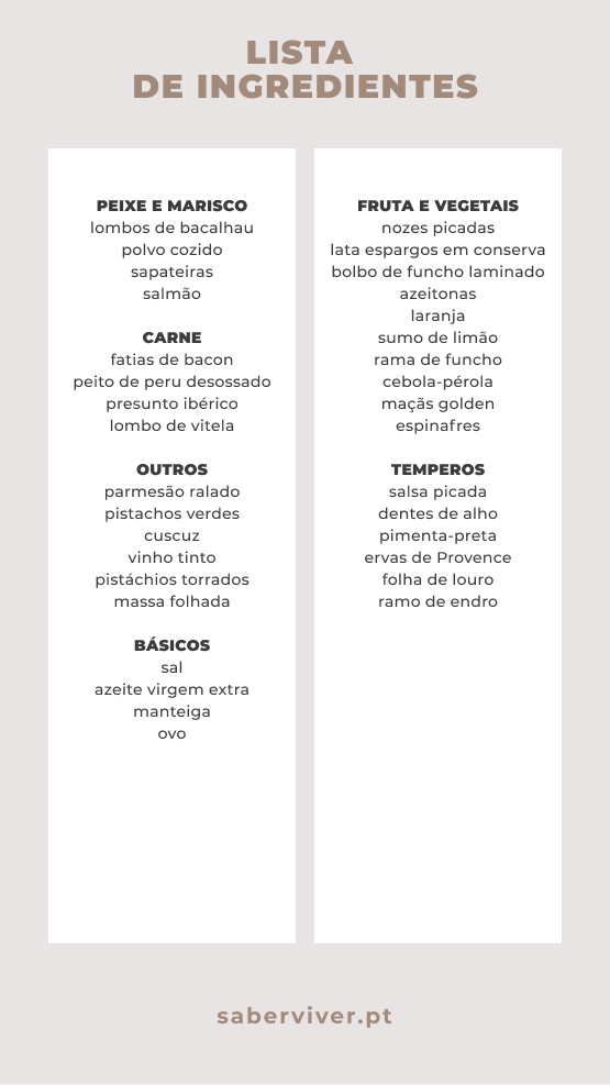 lista de ingredientes