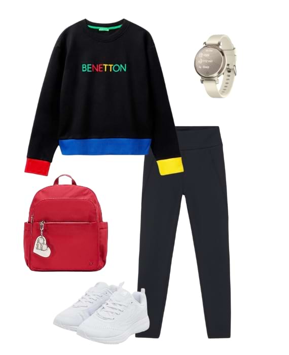 leggings preta sweatshirt benetton look sporty confortável