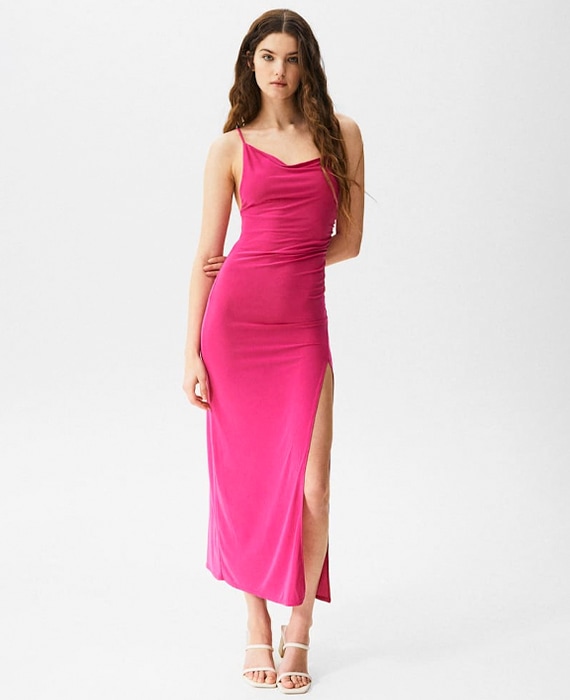 vestido acetinado pull bear