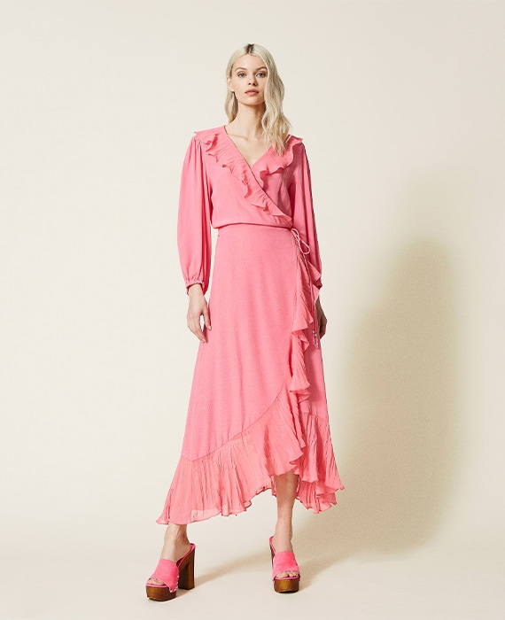 vestido folhos twinset