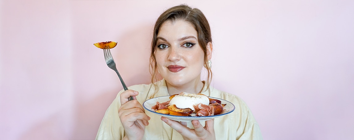 A Cozinha da Cameira. Burrata com pêssego grelhado
