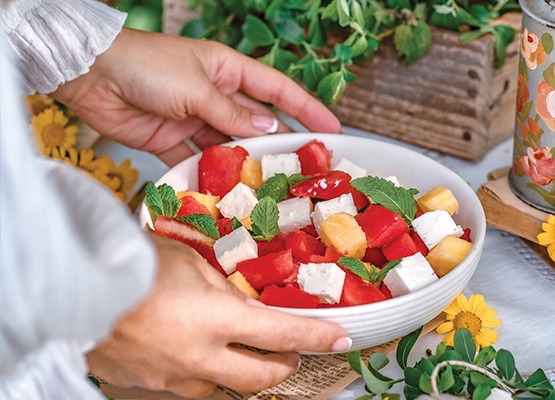 Salada de melancia e queijo feta