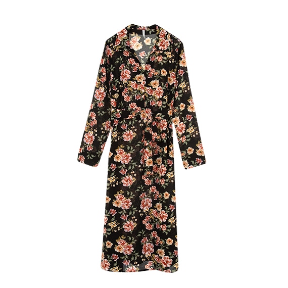 vestidos para o outono lanidor comprido preto flores rosa