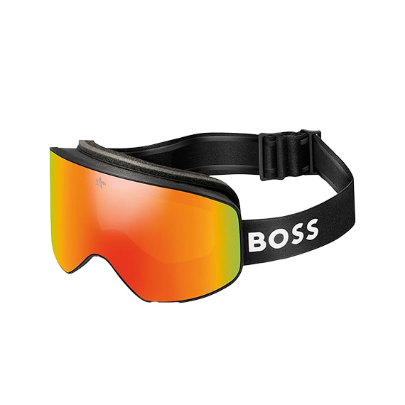 roupa de ski óculos máscara laranja boss