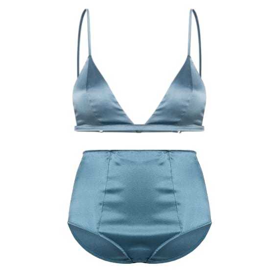 conjunto lingerie azul cetim