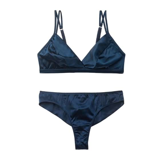 conjunto lingerie azul escuro seda